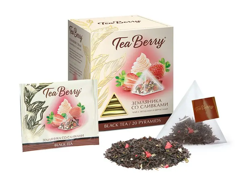 Чай Tea Berry чёрный «Земляника со сливками» в пирамидках